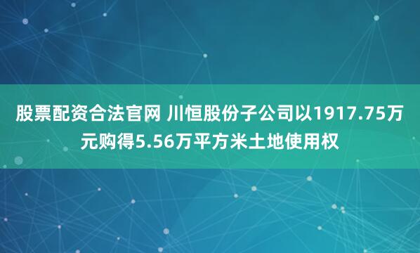 股票配资合法官网 川恒股份子公司以1917.75万元购得5.56万平方米土地使用权
